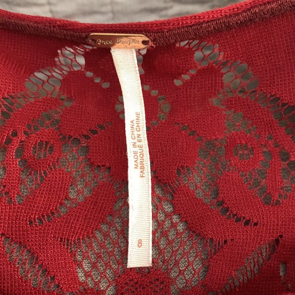 Free People Lovers Folk Song Dress burgundy sheer lace mini size 8 - Picture 8 of 16